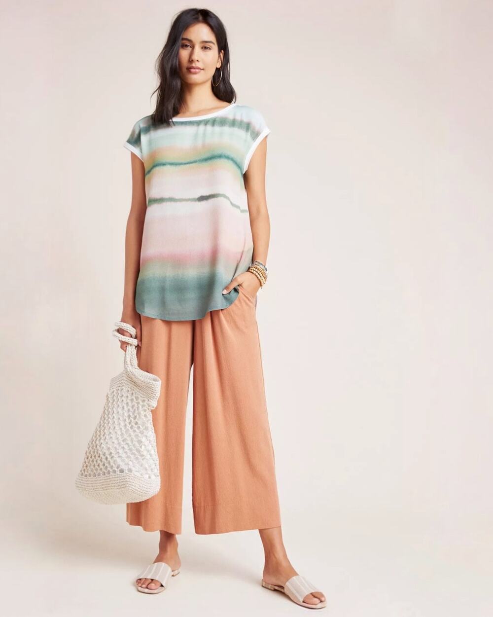 Anthropologie Tuscany Boatneck Tunic Top Women’s Size S Coastal Pastel Beachy